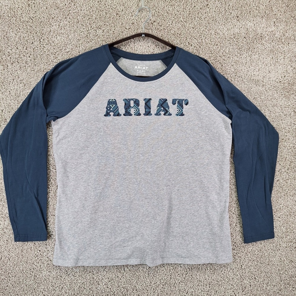 Ariat T-Shirt Mens XXL Gray Raglan Sleeves Graphic Print Western Cowboy